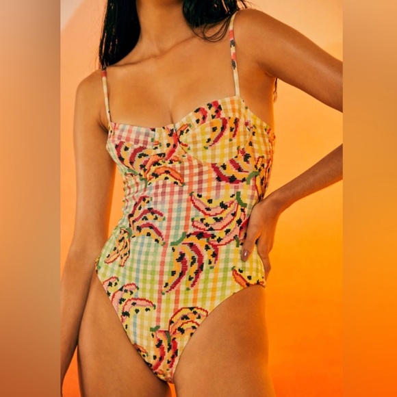 FARM Rio Banana Vichy One Piece Swimsuit Size XS - Picture 2 of 5